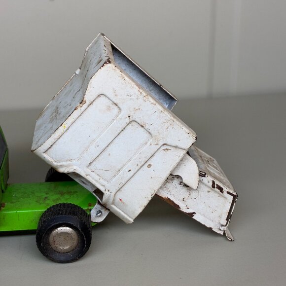 VINTAGE GREEN " BUDDY L " PRESSED STEEL TOY GARBAGE TRUCK - Picture 8 of 10